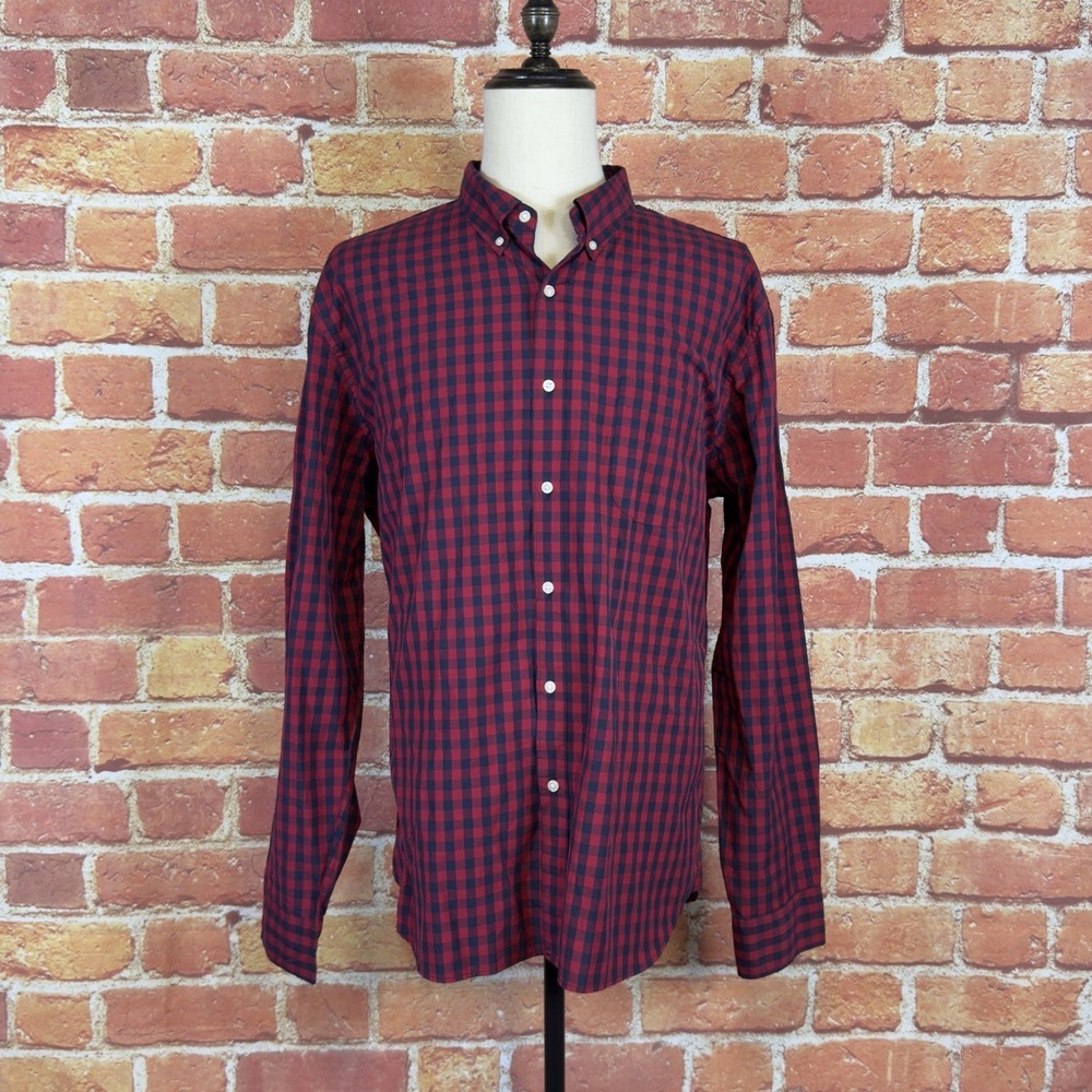 J Crew Mens XXL Slim Fit Stretch Button Down Long Sleeve Shirt Navy Red Plaid